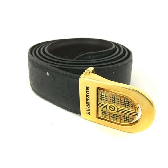 BURBERRY Logo Ceinture Black Leather 86cm Mens Belt /5P1405 - Picture 1 of 9